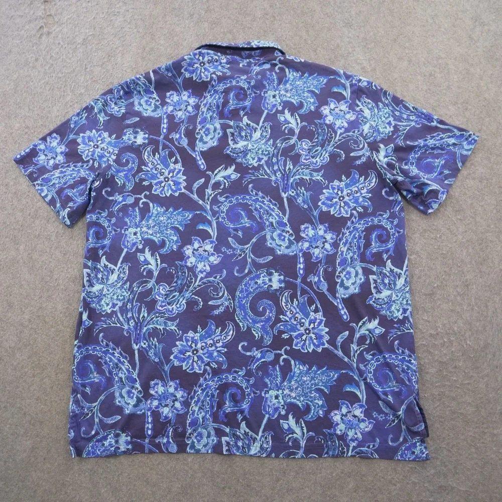 Polo Golf Ralph Lauren Shirt Mens Extra Large Blue Paisley Print Short Sleeve